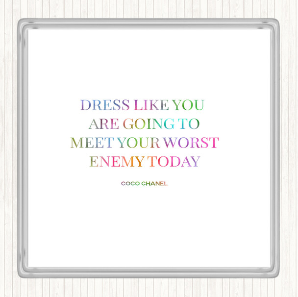 Coco Chanel Worst Enemy Rainbow Quote Coaster