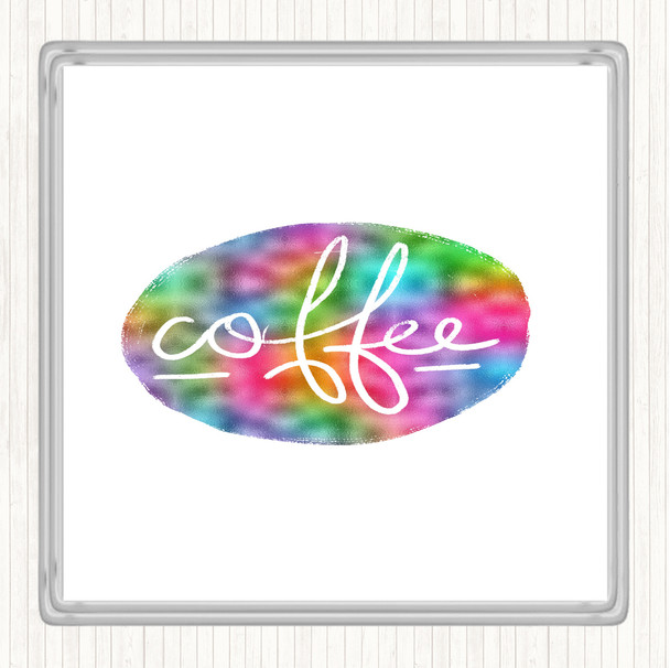 Coffee Black Circle Rainbow Quote Coaster