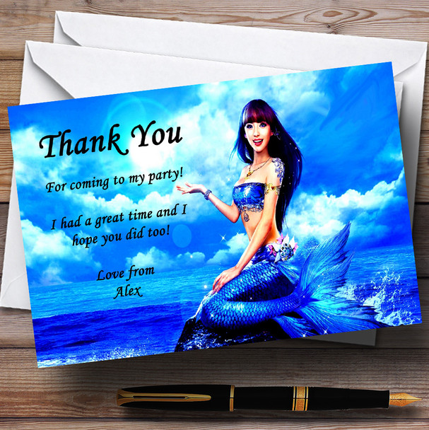 Blue Mermaid Customised Birthday Party Thank You Cards