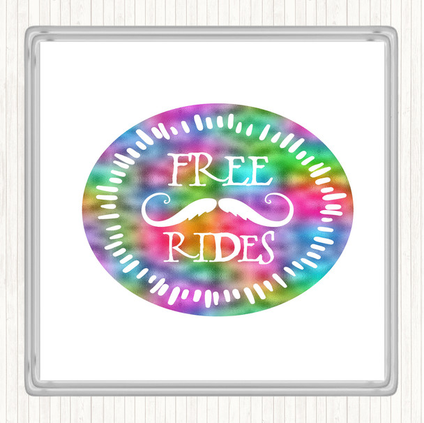 Free Rides Mustache Rainbow Quote Coaster