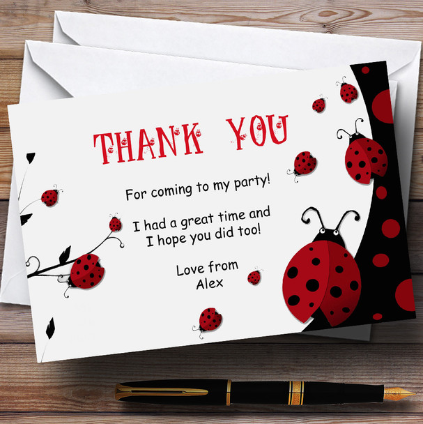 Red And Black Ladybird Customised Birthday Party Thank You Cards