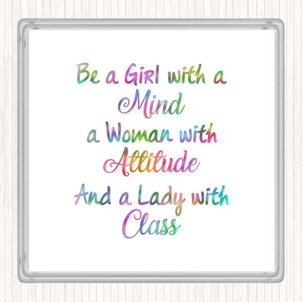 Girl With A Mind Rainbow Quote Coaster