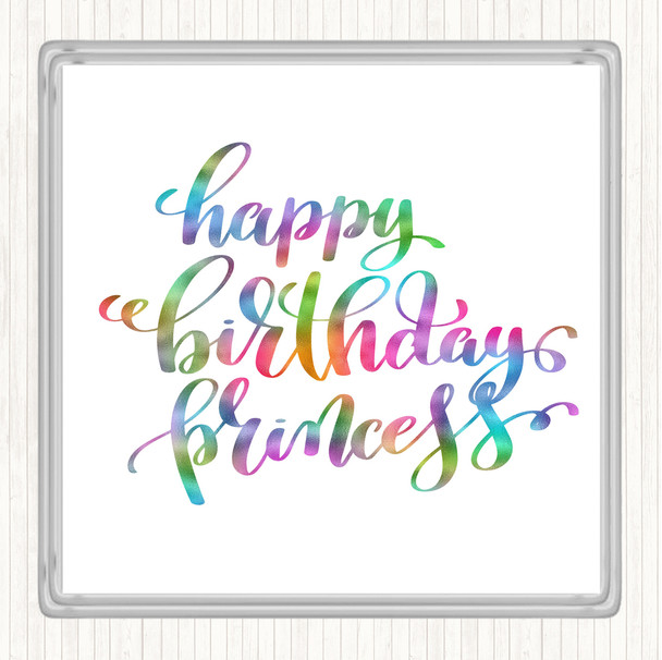 Happy Birthday Princess Rainbow Quote Coaster