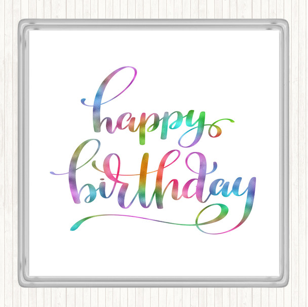 Happy Birthday Swirl Rainbow Quote Coaster