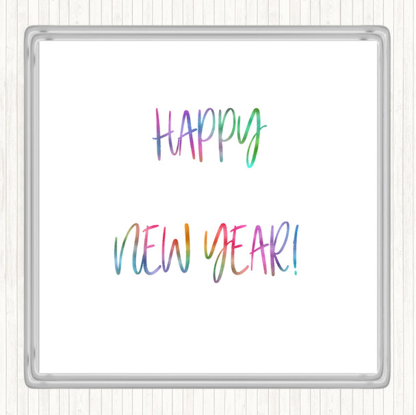 Happy New Year Rainbow Quote Coaster