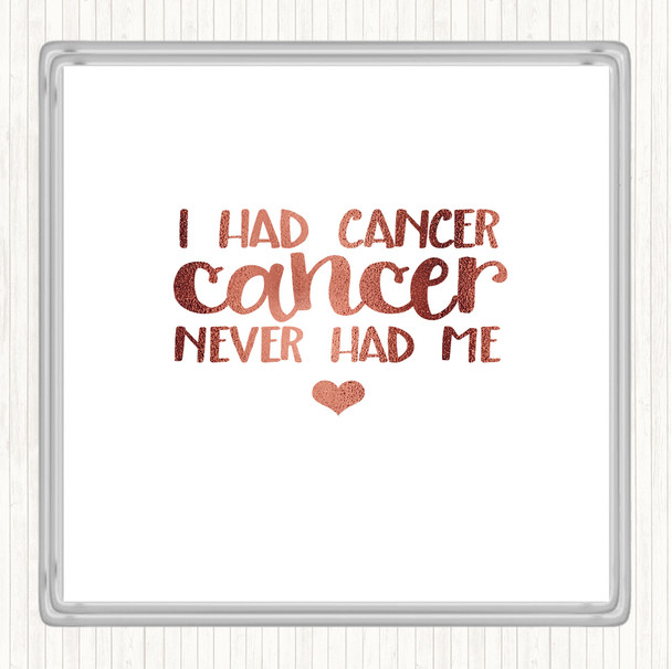 Rose Gold I Had Cancer Cancer Never Had Me Quote Coaster