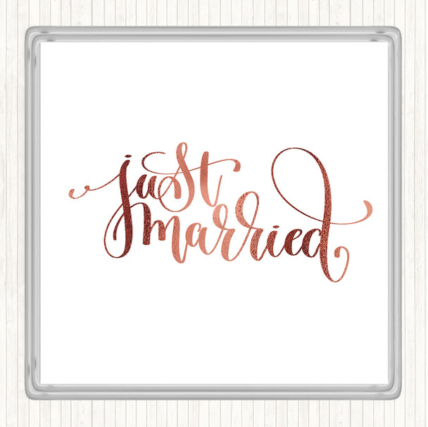 Rose Gold Just Married Swirl Quote Coaster