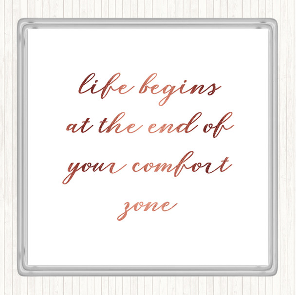 Rose Gold Life Begins Quote Coaster