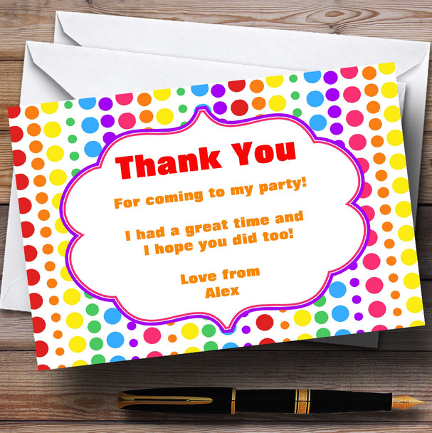 Rainbow Polkadot Customised Birthday Party Thank You Cards