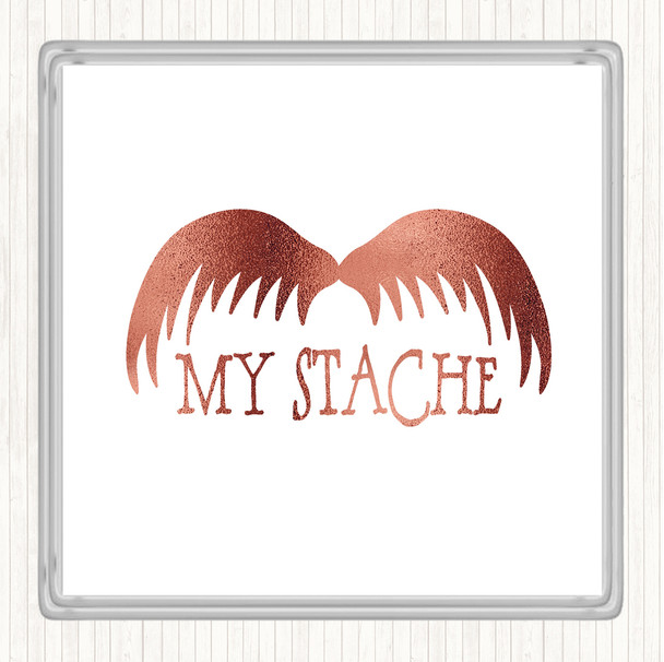 Rose Gold Mustache Word Art Quote Coaster