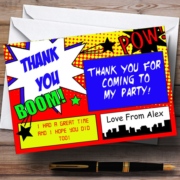 Vintage Comic Superhero Customised Birthday Party Thank You Cards