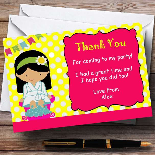 Yellow And Pink Spa Makeover Nail Customised Birthday Party Thank You Cards