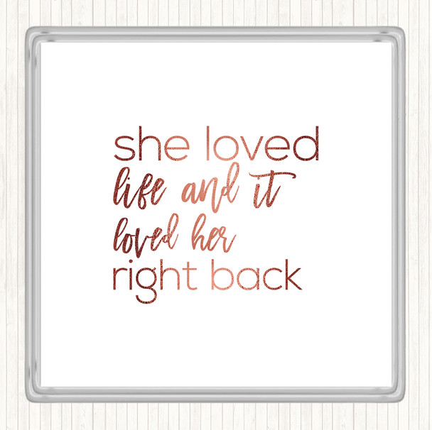 Rose Gold She Loved Life Quote Coaster