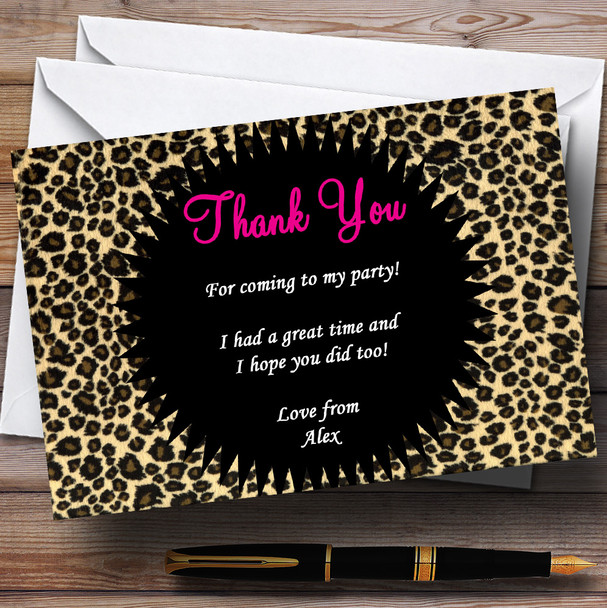 Leopard Print Pink Customised Party Thank You Cards