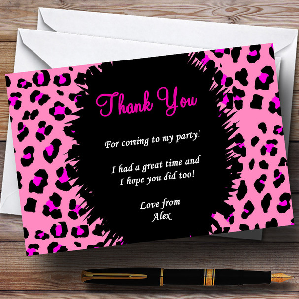 Funky Pink Leopard Print Customised Party Thank You Cards