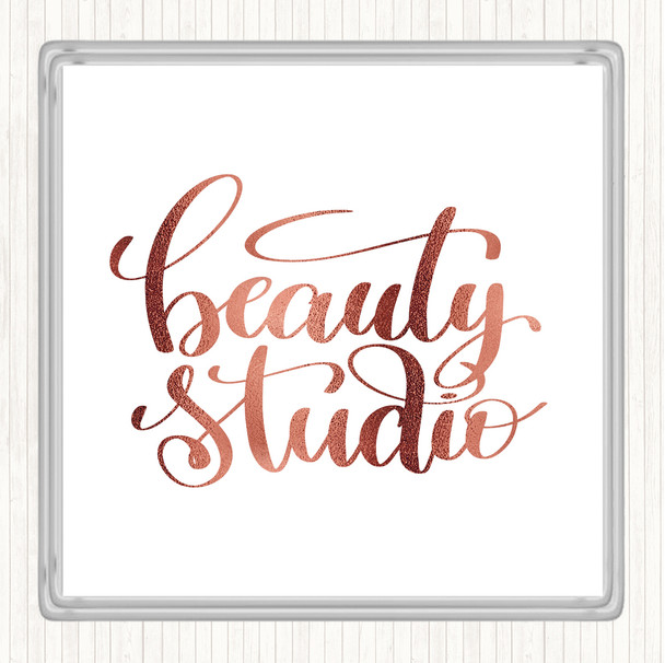 Rose Gold Beauty Studio Quote Coaster