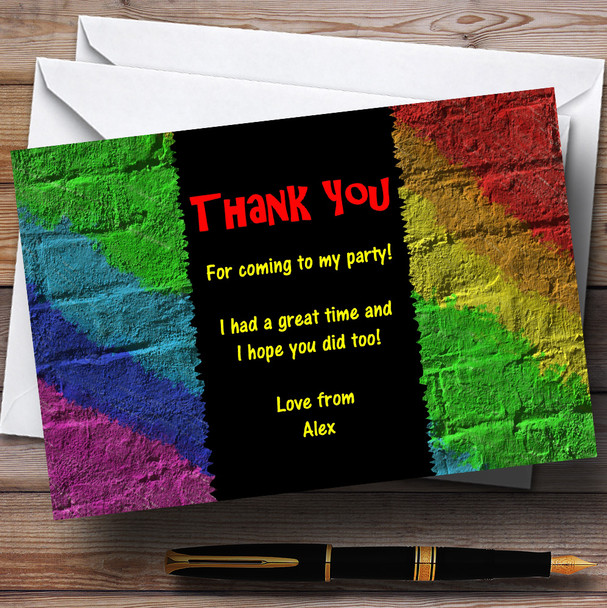 Rainbow Graffiti Wall Customised Party Thank You Cards