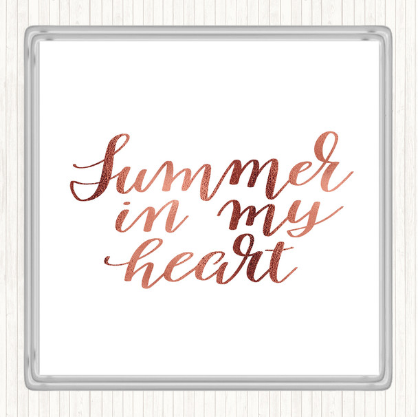 Rose Gold Summer In Heart Quote Coaster