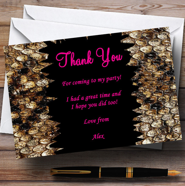 Animal Print Snakeskin Pink Customised Party Thank You Cards