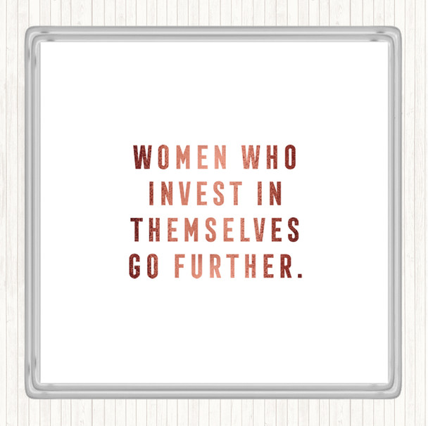 Rose Gold Women Who Invest Quote Coaster