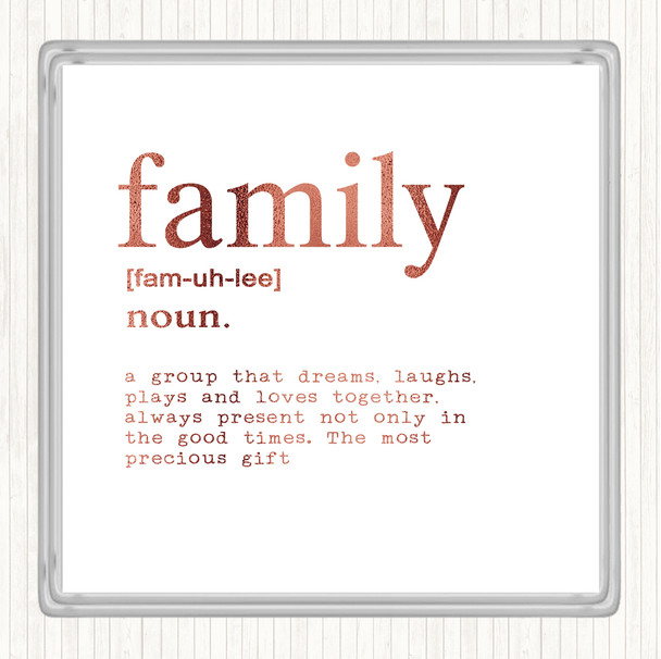 Rose Gold Word Definition Family Quote Coaster
