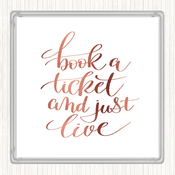 Rose Gold Book Ticket Live Quote Coaster