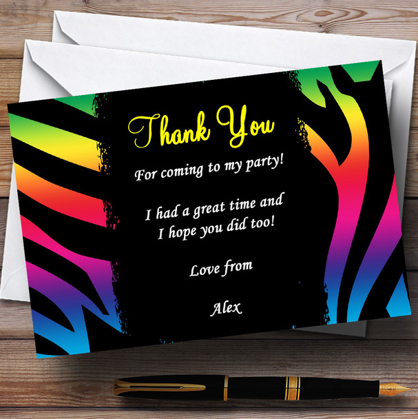 Bright Zebra Print Colourful Customised Party Thank You Cards