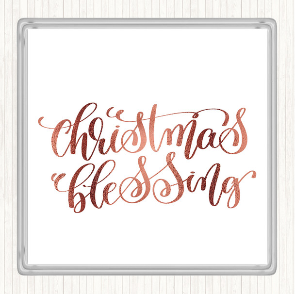 Rose Gold Christmas Blessing Quote Coaster