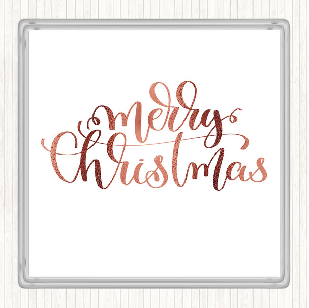 Rose Gold Christmas Merry Xmas Quote Coaster