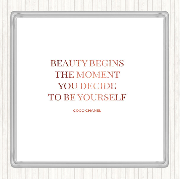 Rose Gold Coco Chanel Be Yourself Quote Coaster
