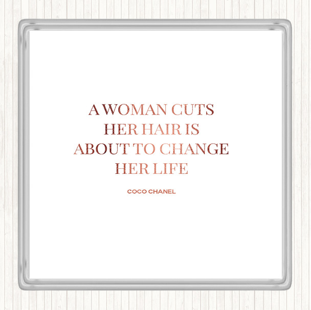 Rose Gold Coco Chanel Cut Hair Quote Coaster