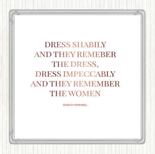 Rose Gold Coco Chanel Dress Quote Coaster