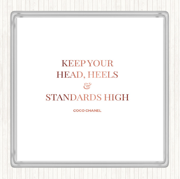 Rose Gold Coco Chanel High Standard & Heels Quote Coaster