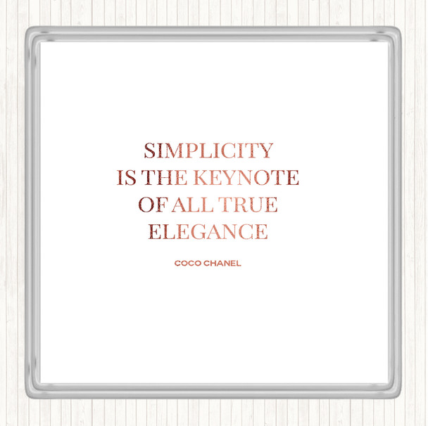 Rose Gold Coco Chanel Simplicity Quote Coaster