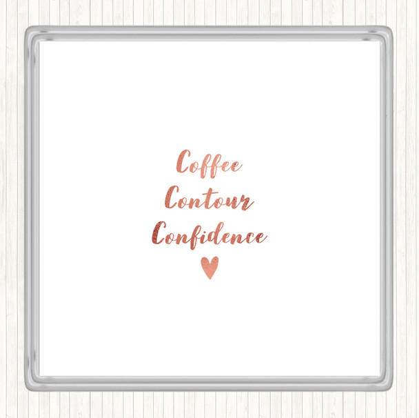 Rose Gold Coffee Contour Confidence Quote Coaster