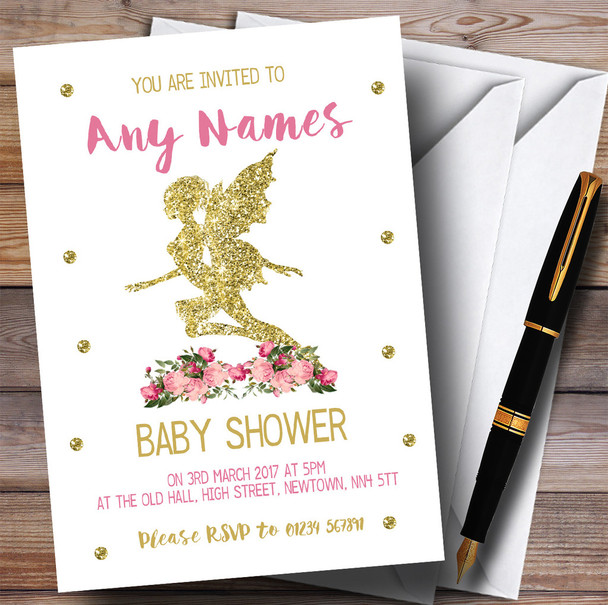 Pretty Pink Floral Fairy Invitations Baby Shower Invitations