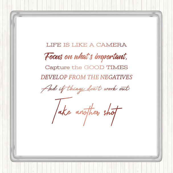 Rose Gold Develop From Negatives Quote Coaster