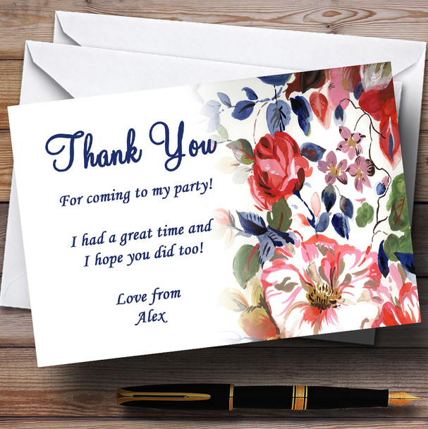 Pretty Blue Vintage Floral Garden Tea Customised Party Thank You Cards