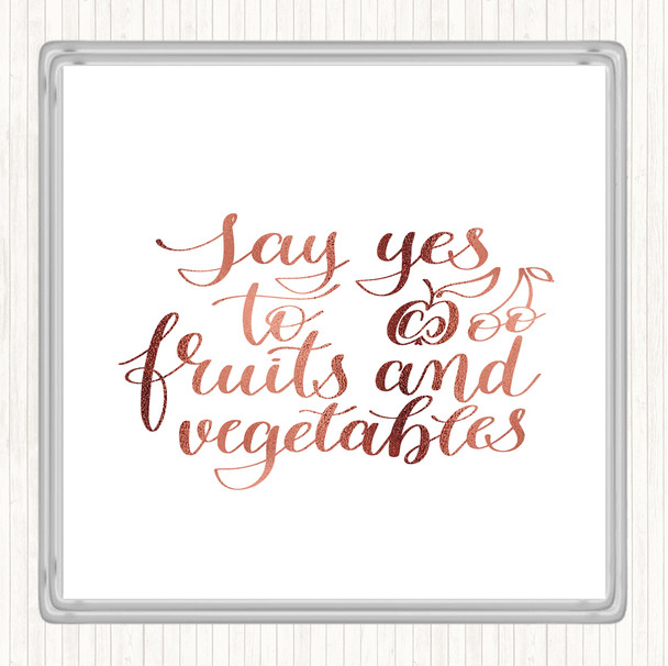 Rose Gold Fruits And Vegetables Quote Coaster