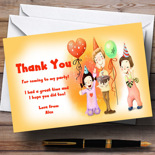 Orange Balloons And Cake Customised Children's Party Thank You Cards