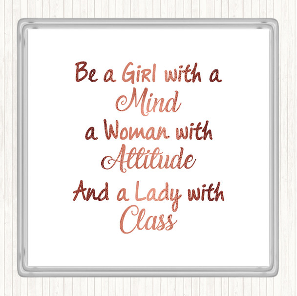 Rose Gold Girl With A Mind Quote Coaster