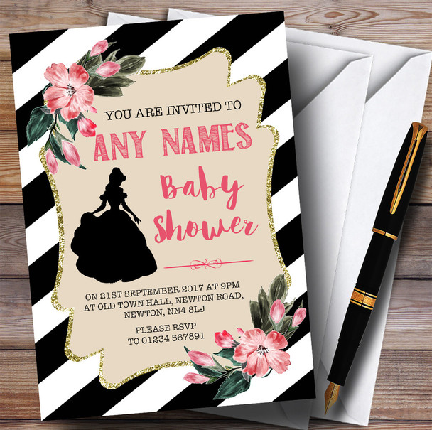 Black & White Floral Princess Invitations Baby Shower Invitations