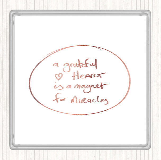 Rose Gold Grateful Heart Quote Coaster