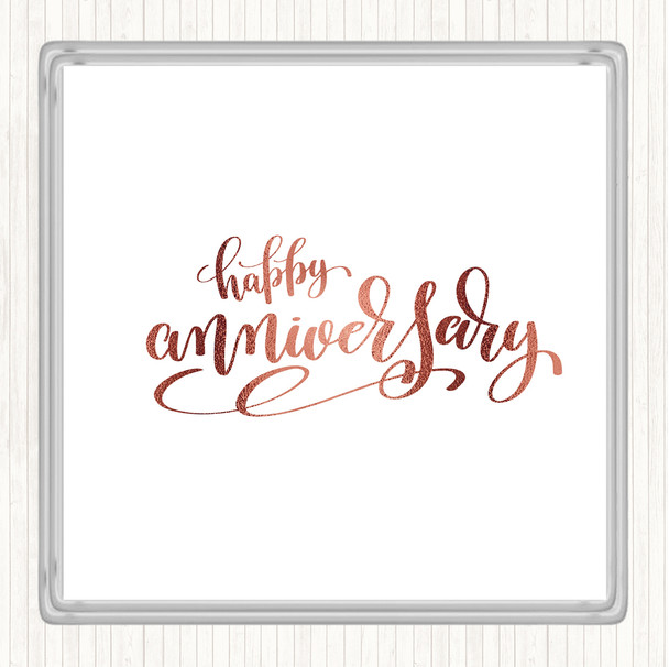 Rose Gold Happy Anniversary Quote Coaster