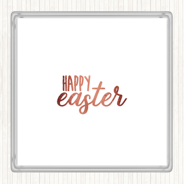 Rose Gold Happy Easter Quote Coaster