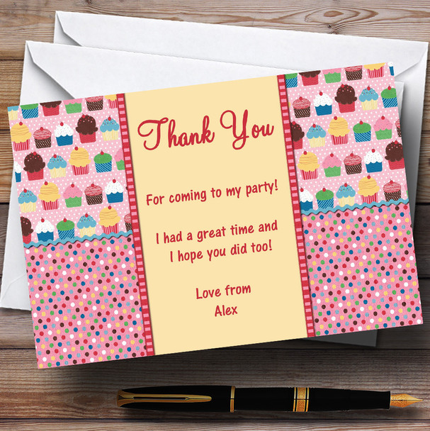 Cupcakes Polka Dot Pink Vintage Tea Customised Party Thank You Cards