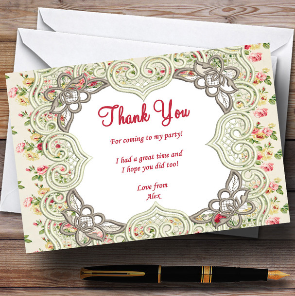 Kidston Inspired Floral Vintage Garden Tea Customised Party Thank You Cards