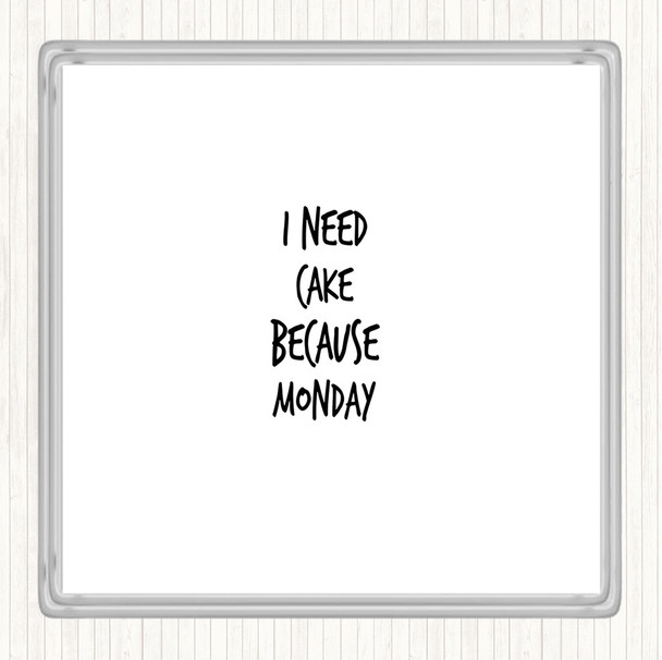 White Black I Need Cake Quote Coaster