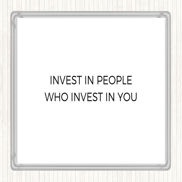 White Black Invest In People Quote Coaster