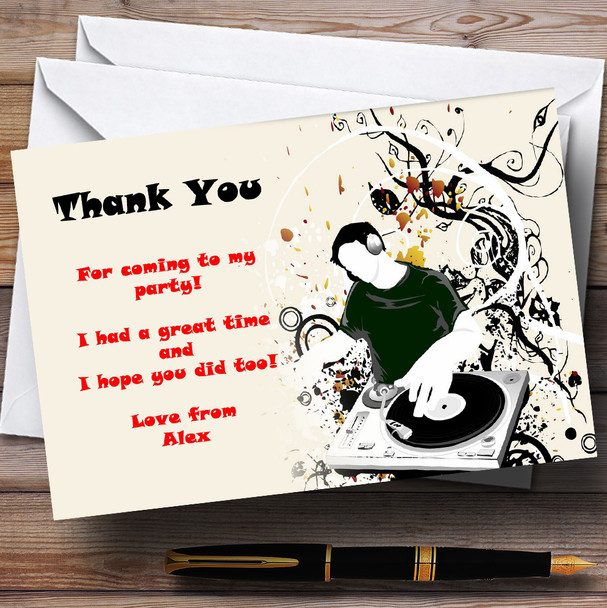Red Black Disco DJ Customised Party Thank You Cards